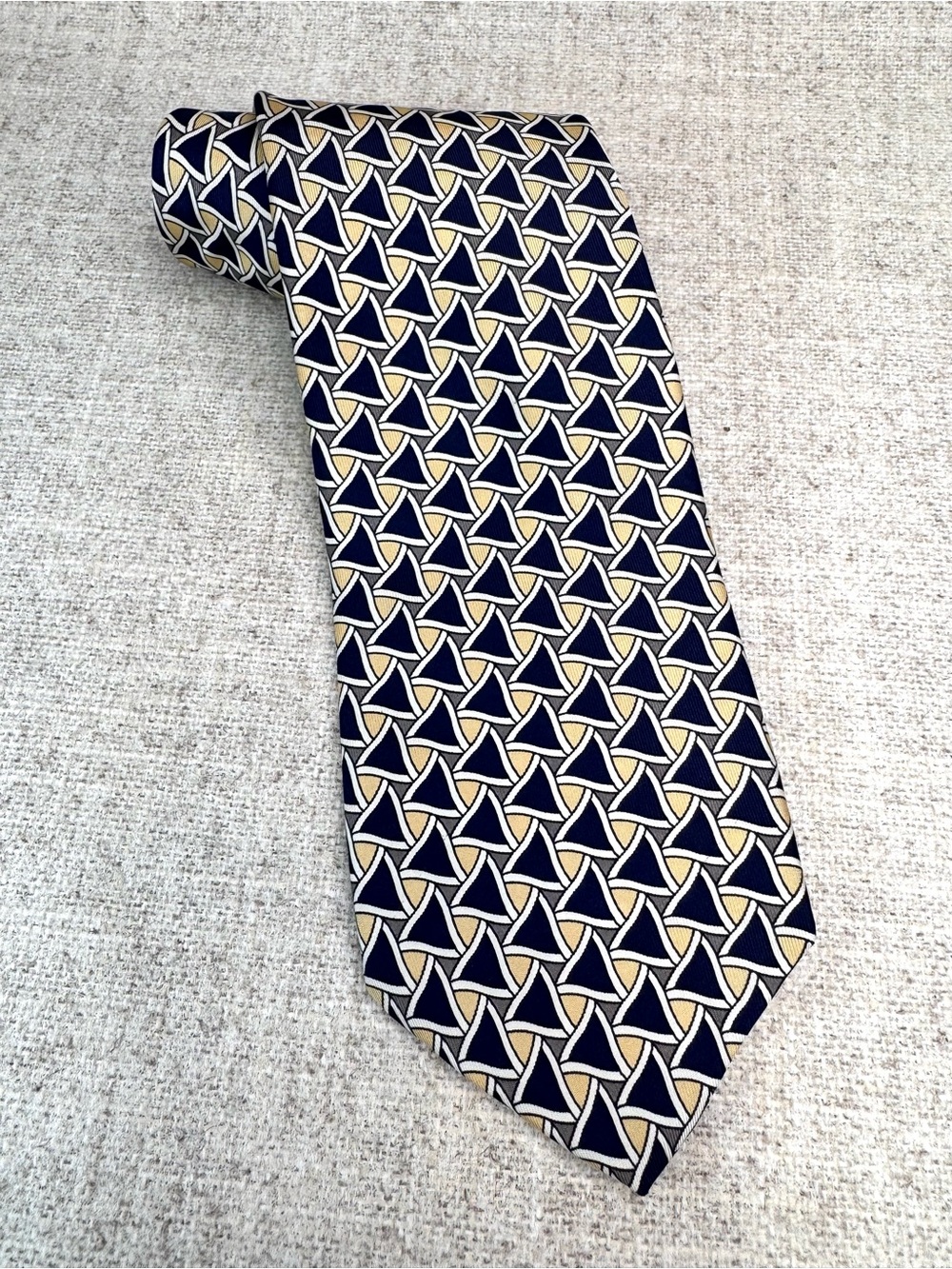 ROBERT TALBOTT Studio‎ Hand Sewn Silk Necktie geometric blue tan preppy